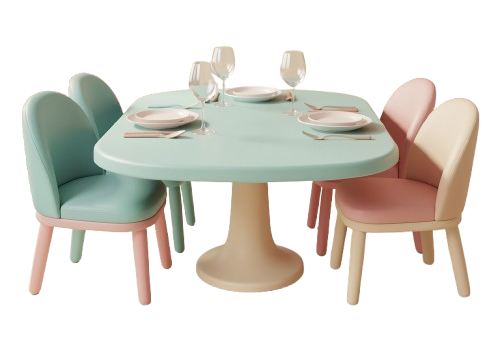 Tisch mit Stühlen und Gedeck